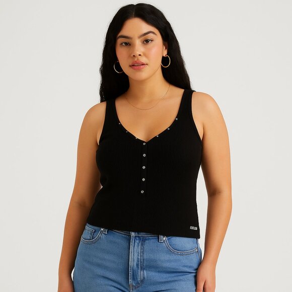 Afends Snap Front Ribbed Tank – Raven Black – Size Small (AU 8 / US 4) - Picture 1 of 10